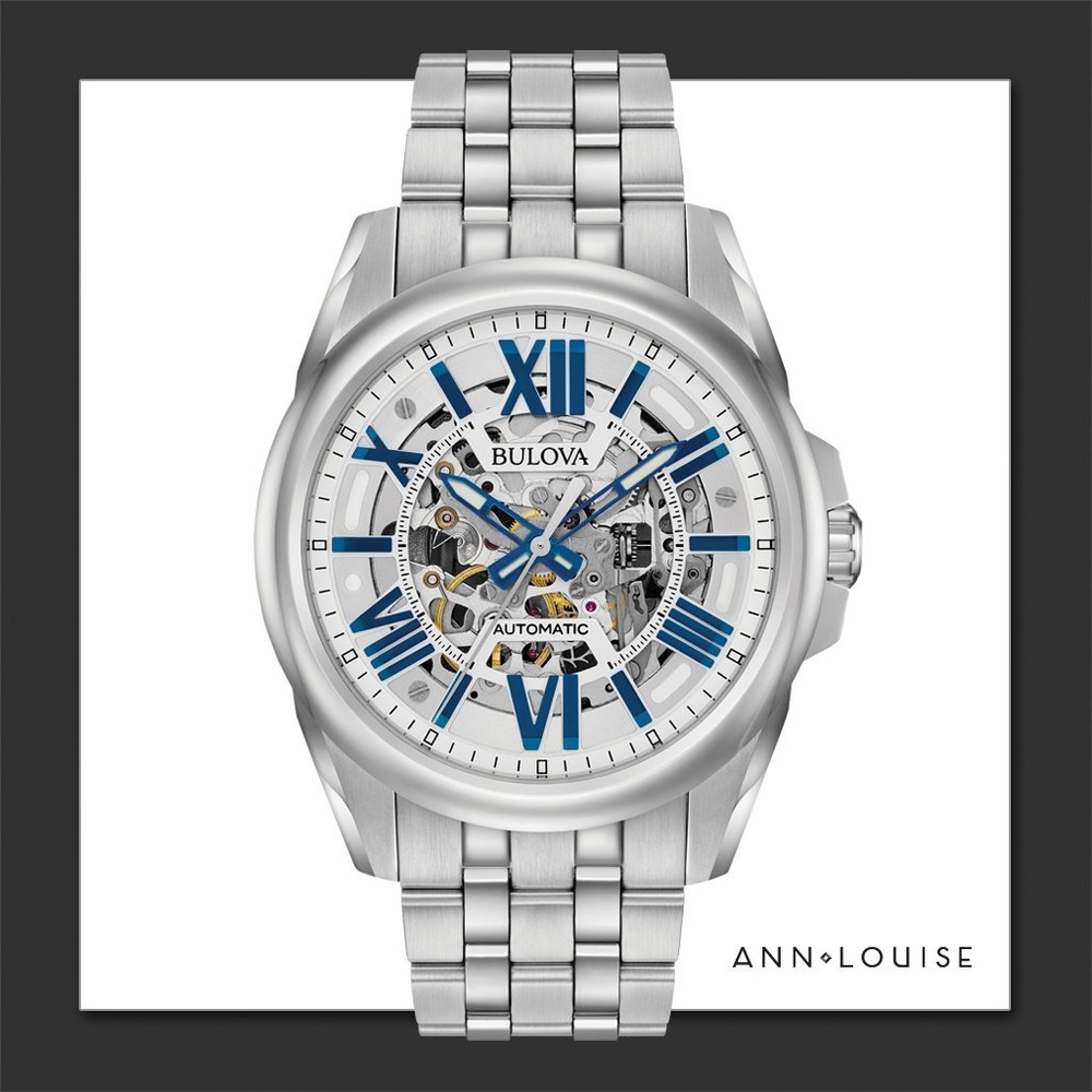 Bulova Silver Watch with Blue Roman Numerals